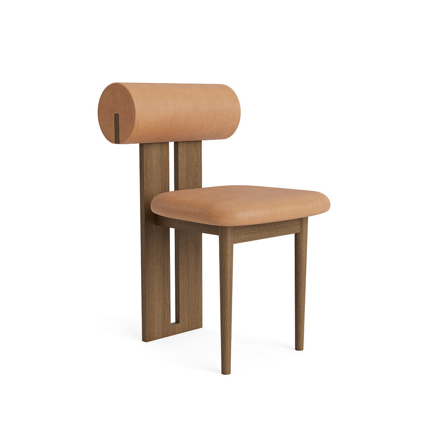 NORR11 Hippo Dining Chair, Light Smoked  Oak, Camel Leather, side turned