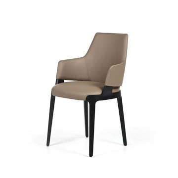 POTOCCO Velis Chair PB7 in Wenge stained Ash and Leather Geo P2D, Tortora, front turned, ©Spencer Interiors Inc.