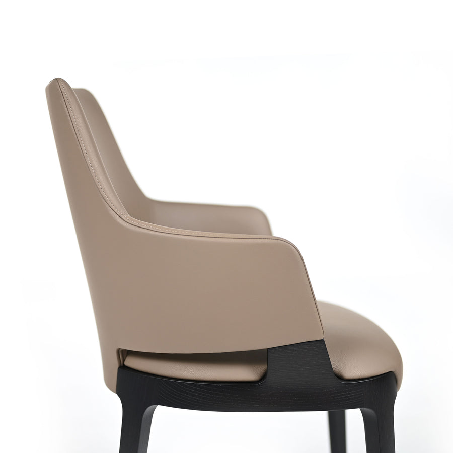 POTOCCO Velis Chair PB7 in Wenge stained Ash and Leather Geo P2D, Tortora, profile detail, ©Spencer Interiors Inc.