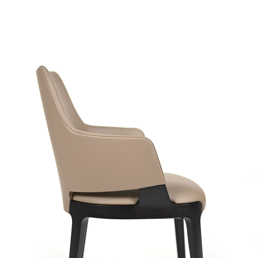 POTOCCO Velis Chair PB7 in Wenge stained Ash and Leather Geo P2D, Tortora, profile detail 2, ©Spencer Interiors Inc.