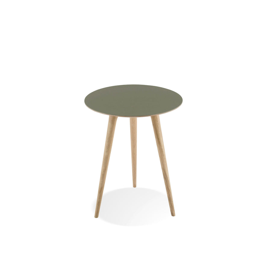 Gazzda Arp Side Table 45 in whitened Oak and Dark Olive Linoleum