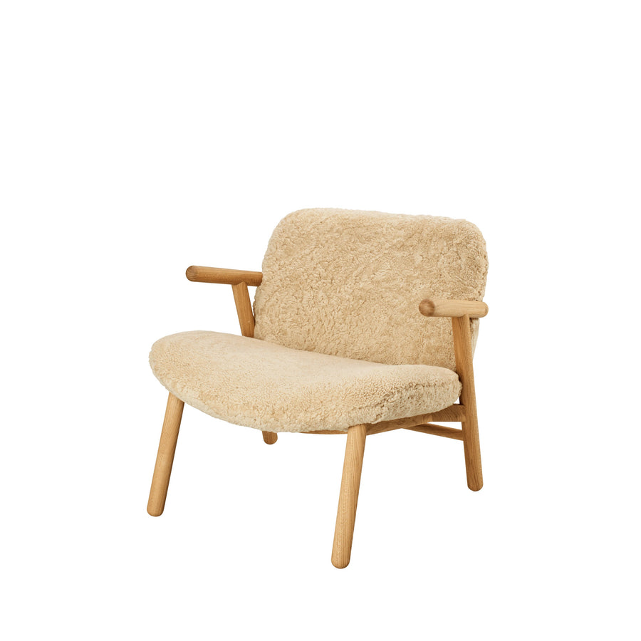 BOLIA Cosh Armchair in Oiled Oak, Beige Sheepskin, front turned