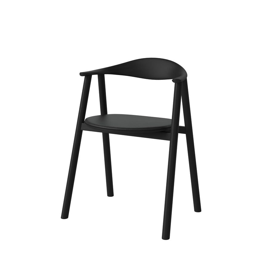 BOLIA Swing Chair Black Oak, Sydney leather Black, front turned