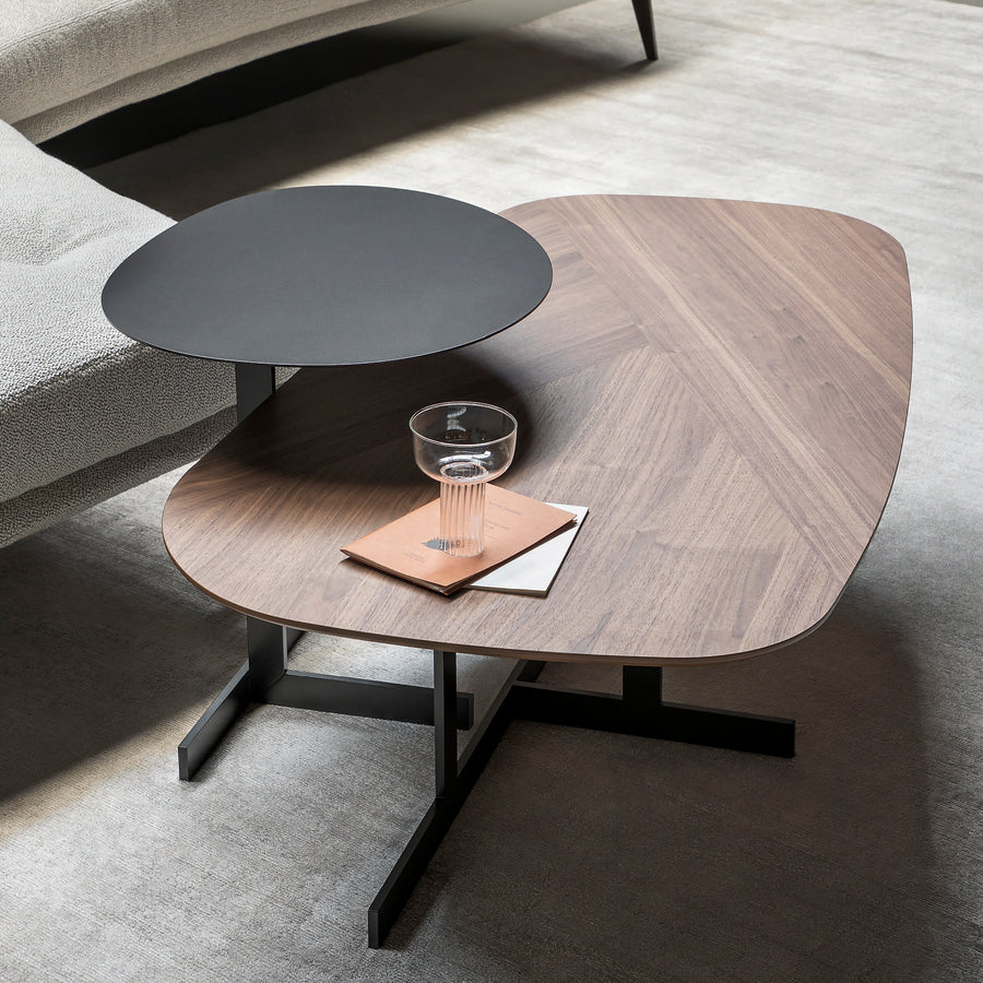 BONALDO Kumo 120 Coffee Table in Walnut, with Kumo 53 Side Table, ambient