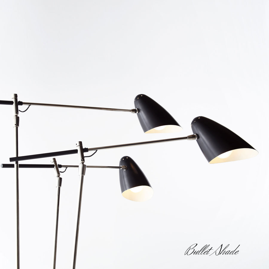 David Weeks Studio, Tripod Standing Lamp, Bottle Shades Satin Black detail