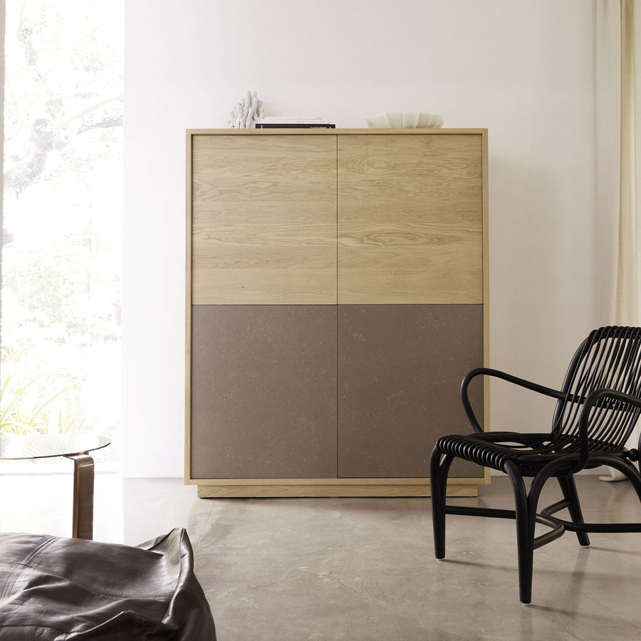 Expormim, Tall Cabinet in Solid Oak with 2 Lacquered Doors, ambient