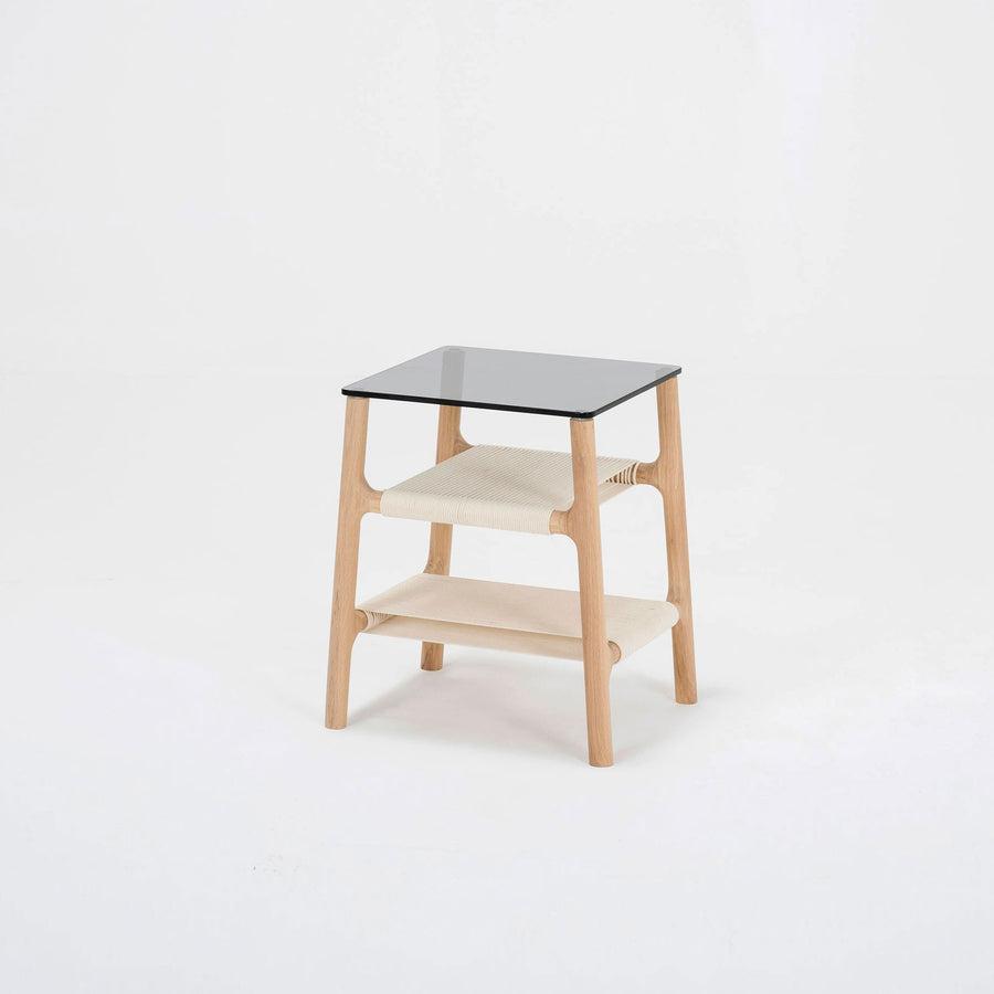 Gazzda Fawn Side Table in solid Oak, Rope, and Glass | Spencer Interiors