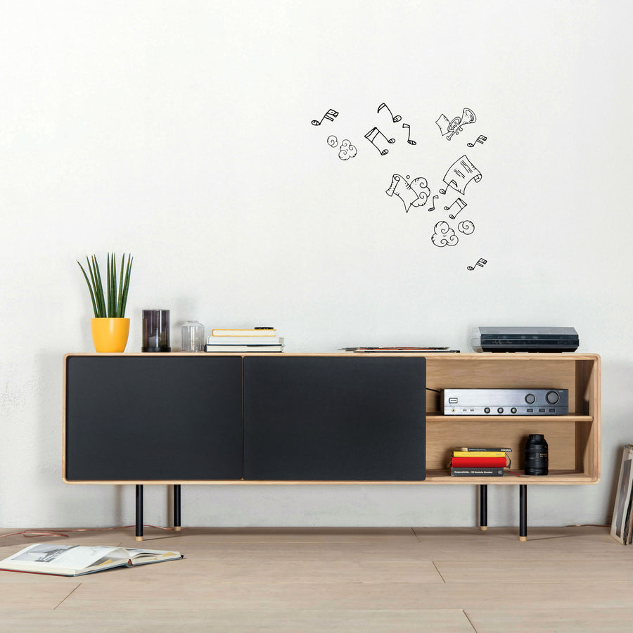 GAZZDA Fina Sideboard 180 in solid Oak, with black Melamine door fronts, ambient