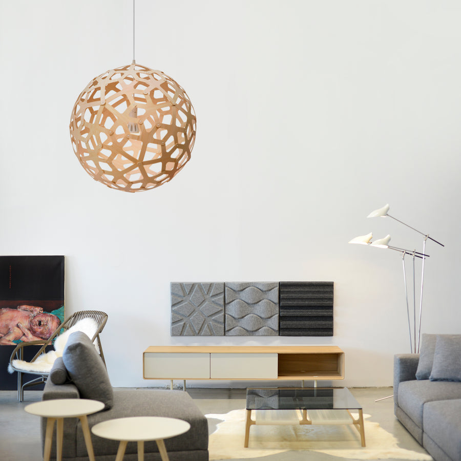 Gazzda Fina Lowboard & Fawn Coffee Table, Offecct Soundwave Geo, Flo, Stripes, David Trubridge Coral Lamp, David Weeks Tripod Lamp, Expormim Benasal Armchair, Casadesus Master Sectional, © Spencer Interiors Inc.