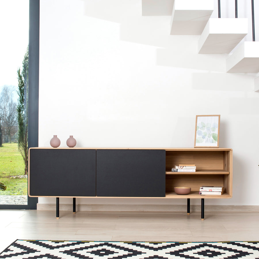 GAZZDA Fina Sideboard 180 in solid Oak, with black Melamine door fronts, ambient 2