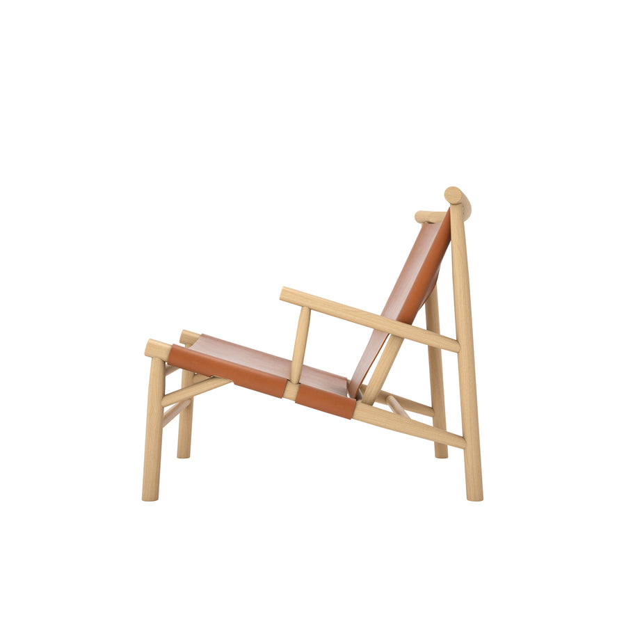 NORR11 Samurai Chair, Natural Oak, Brandy Harness Leather, Profile