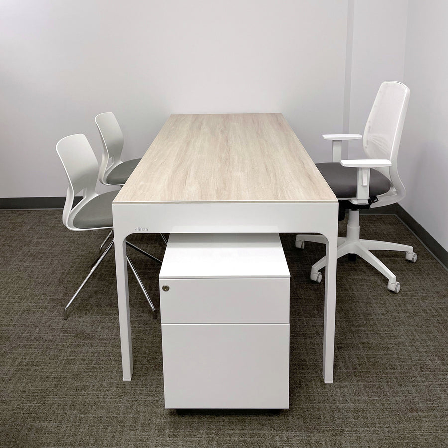 Luxy Post Armchair, with Ofifran 2 Drawer Locking Metal Office Cabinet, Ofifran Lance Desk and Ofifran Easy Chairs, ambient, © Spencer Interiors Inc.