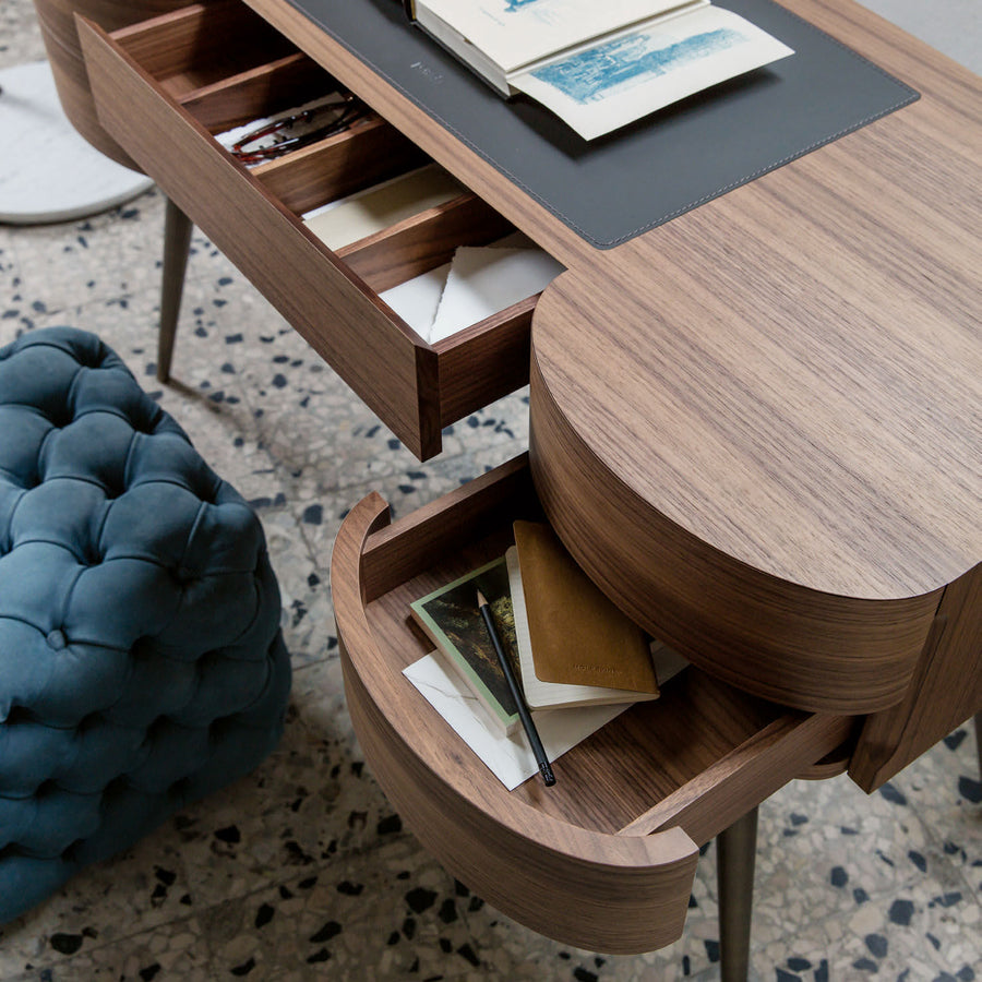 Porada Micol Desk in Canaletta Walnut, drawer detail
