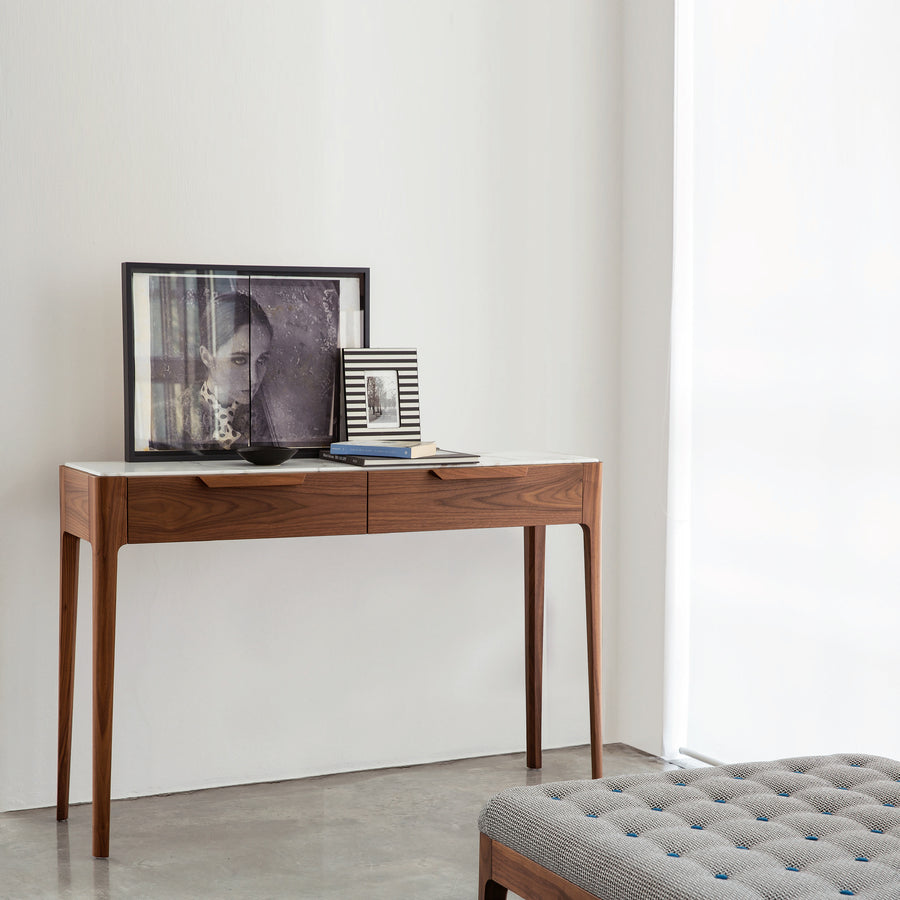 Porada Ziggy 10 Console in solid Walnut with Calacatta Gold Marble Top