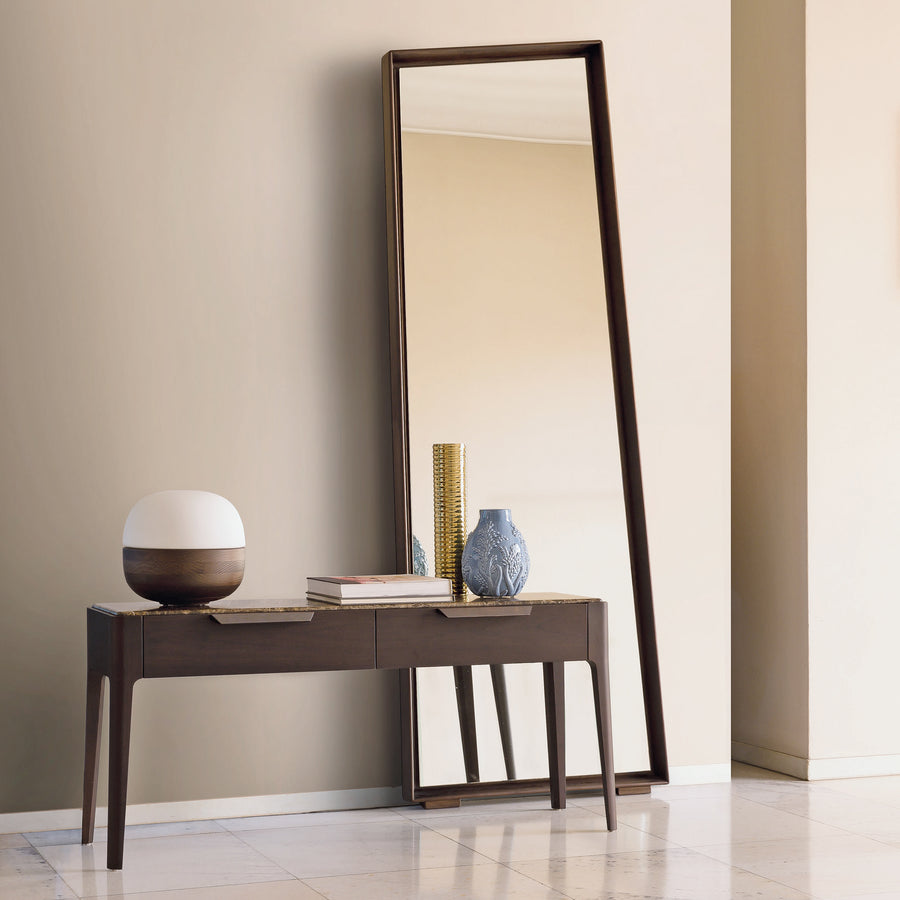 Ziggy 9 Console in Solid Moka Stained Walnut, and Emperador Dark Marble, ambient