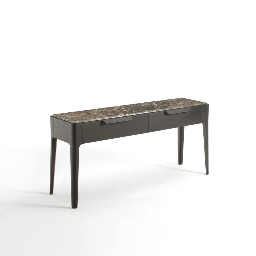 Ziggy 9 Console in Solid Moka Stained Walnut, and Emperador Dark Marble