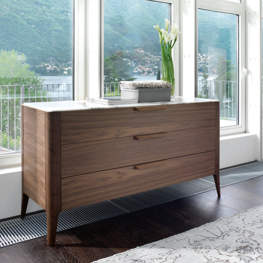 Porada Ziggy Night 3 Drawers in solid Walnut with Marble Top, ambient