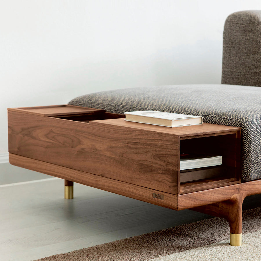 Porada Argo, Modern Seating System, Made in Italy, Walnut container detail | Spencer Interiors