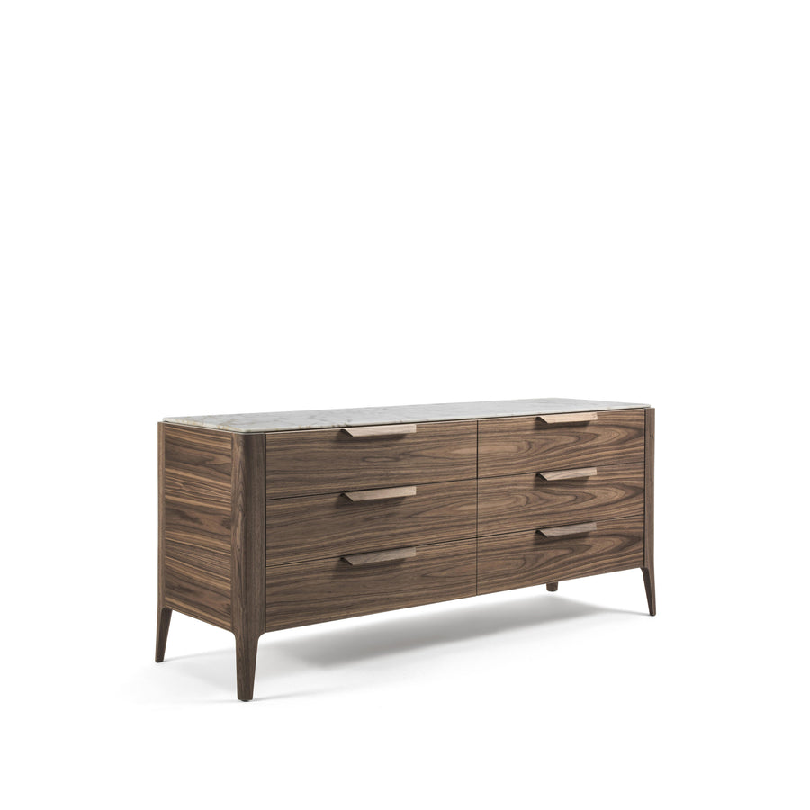 Porada Ziggy Night 6 in solid Ash stained Walnut, Calacatta Gold Marble Top