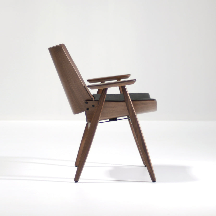 Rex Shell Wood Lounge Armchair, Walnut, profile