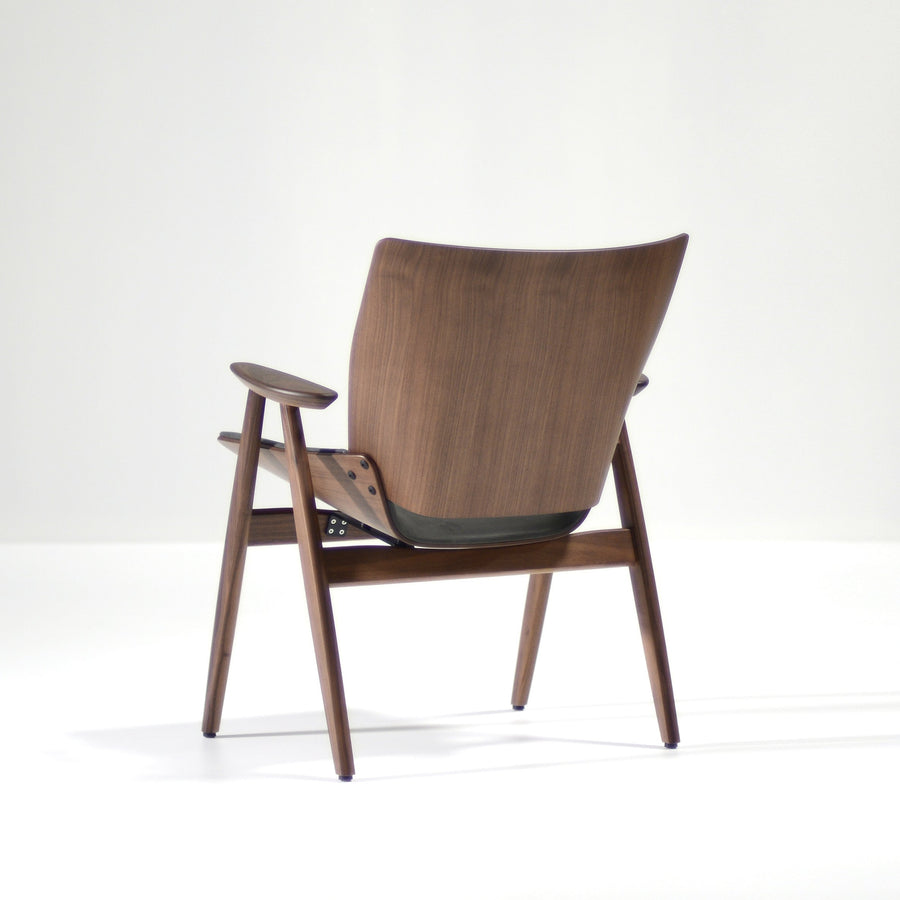 Rex Shell Wood Lounge Armchair, Walnut, back turned