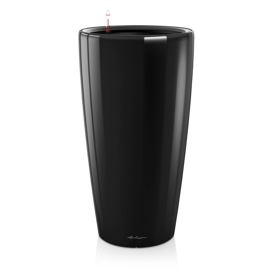 LECHUZA Rondo Self Watering Black Gloss Planter, made in Germany | Spencer Interiors