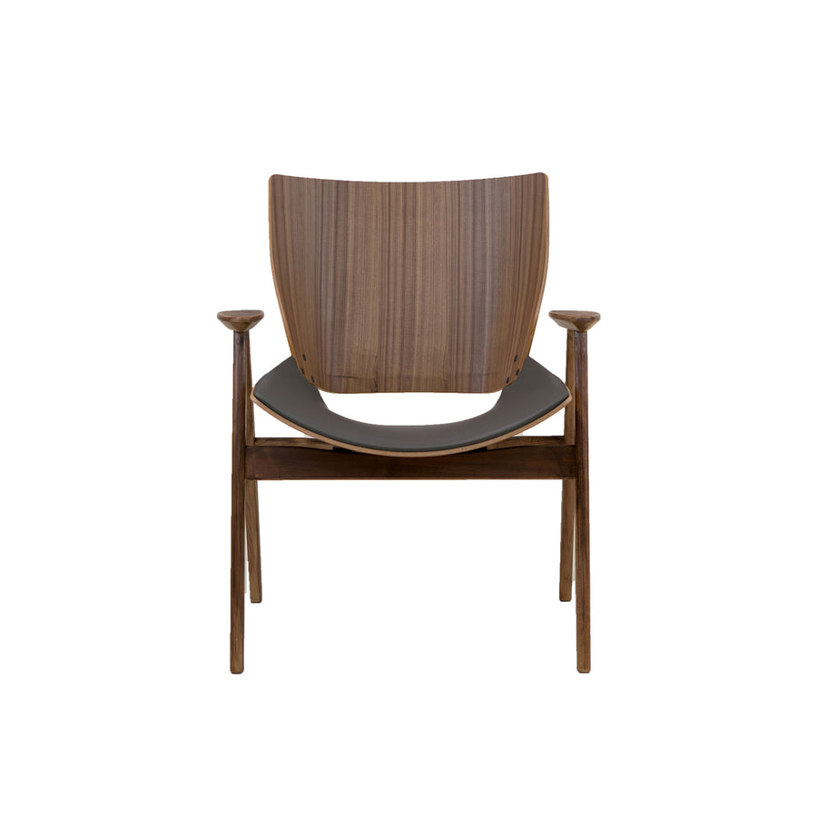 Rex Shell Wood Lounge Armchair, Walnut, front