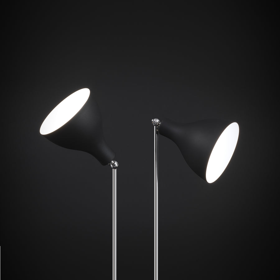 Tato Italia, Lady V Piantana Floor Lamp, Chrome, Black Shade detail