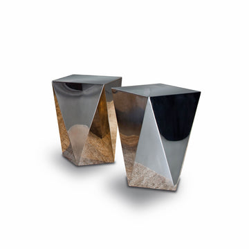 Vibieffe Diamond Side Table, mirror finish polished steel, made in Italy - Spencer Interiors